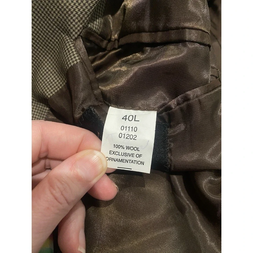 Jos. A. Bank 40L Brown Houndstooth 100% Wool Sport Coat Blazer Mens Flawed